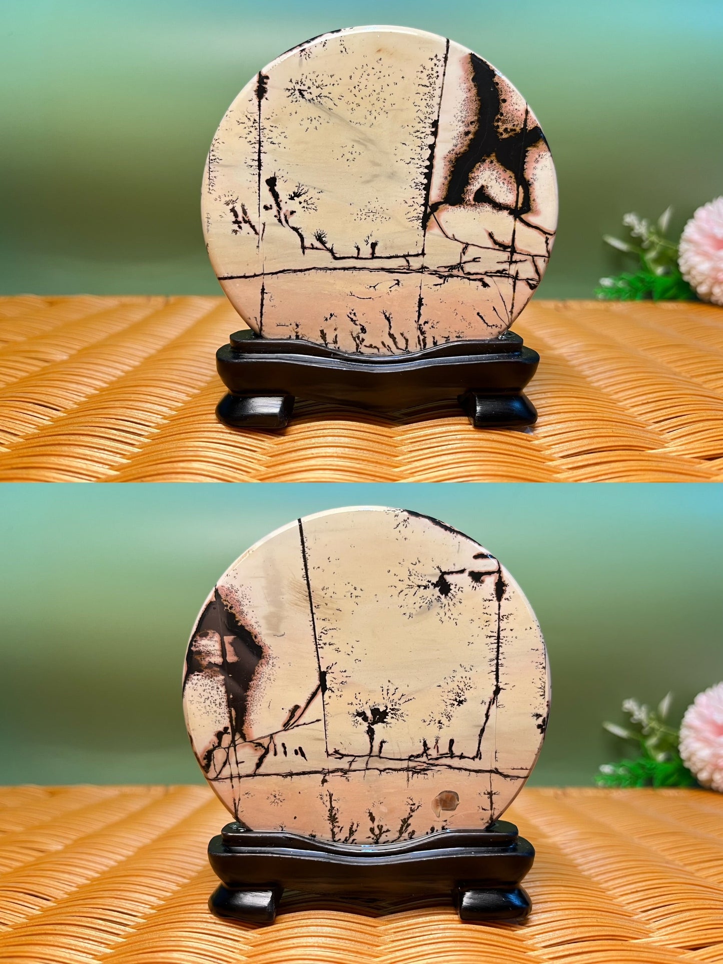 B1001 Picture jasper round slab 9CM on holder