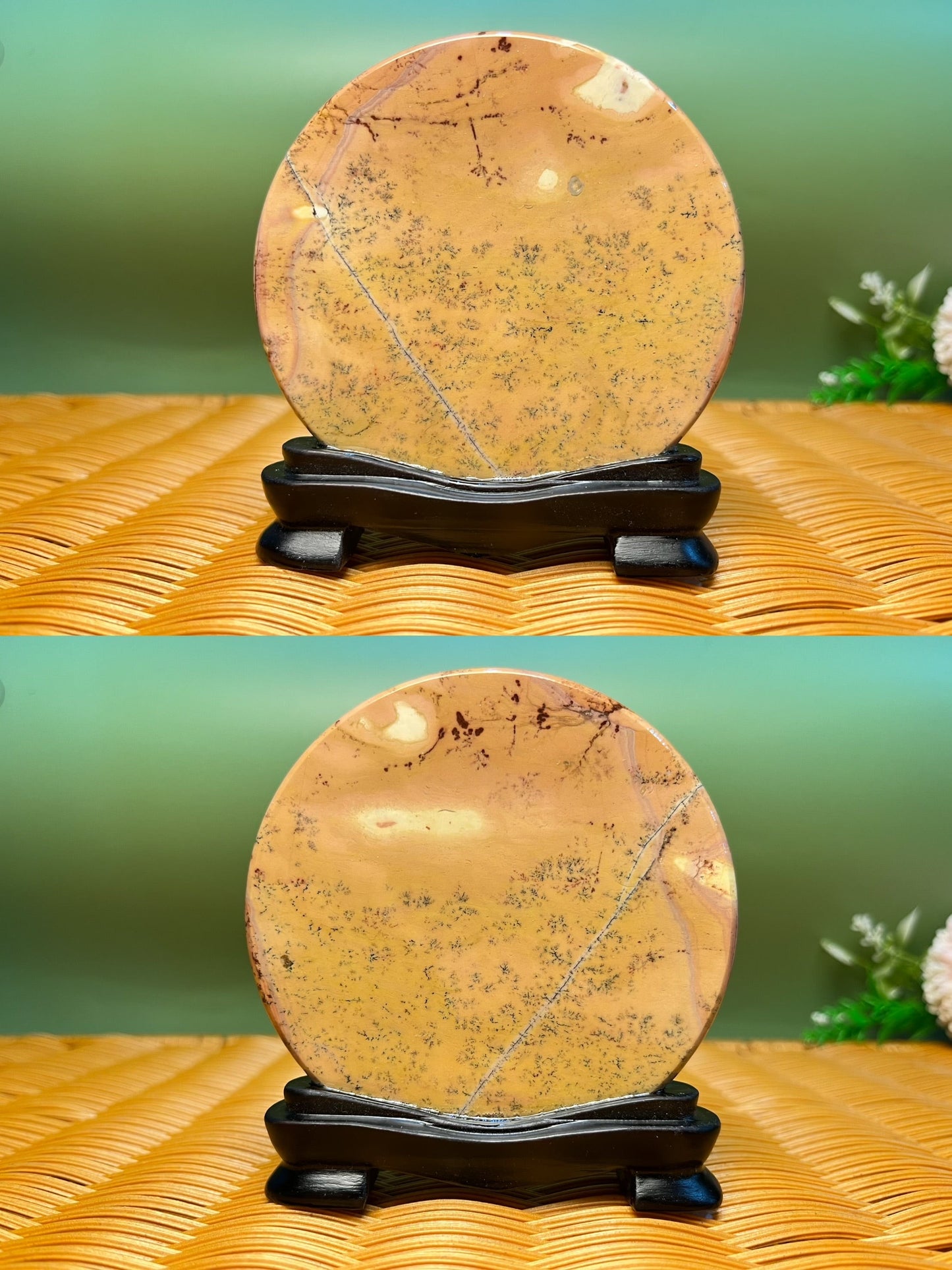 B1027 Picture jasper round slab 9CM on holder