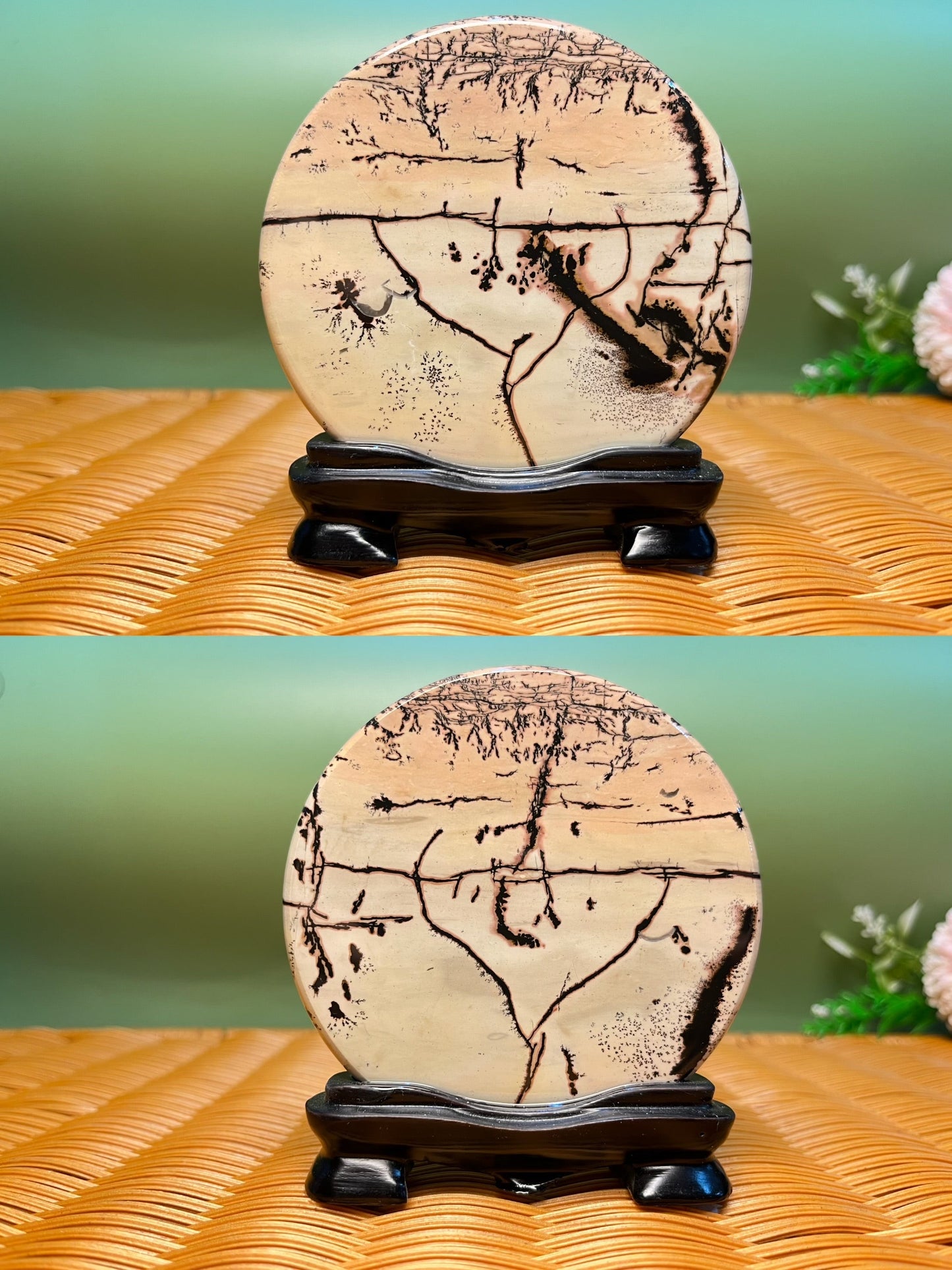 B1034 Picture jasper round slab 9CM on holder