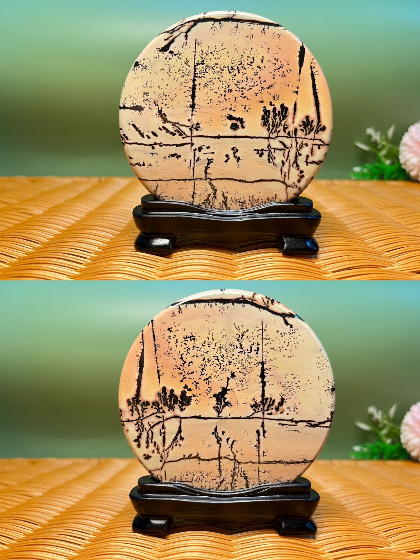 B1003 Picture jasper round slab 9CM on holder