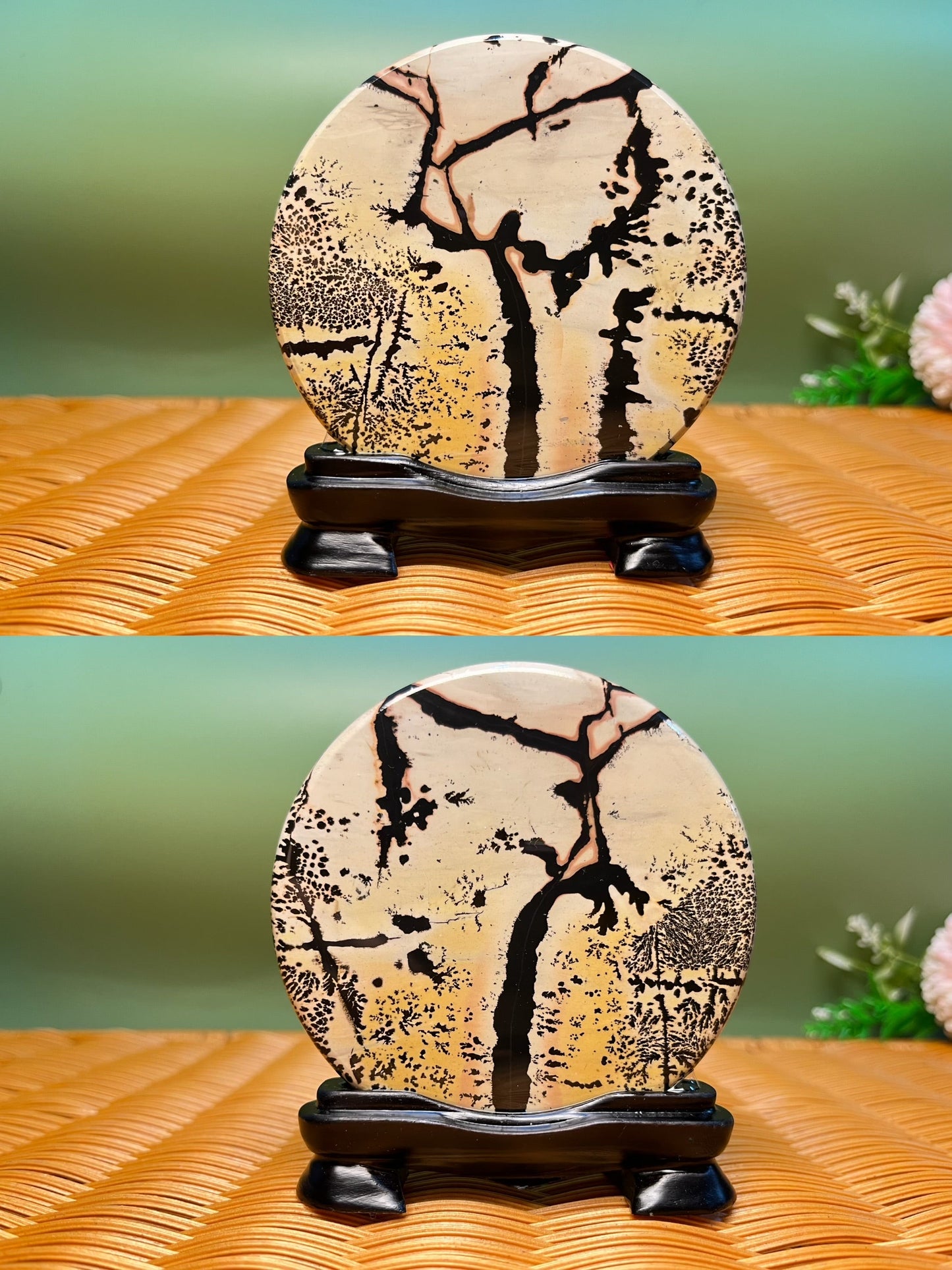 B1008 Picture jasper round slab 9CM on holder