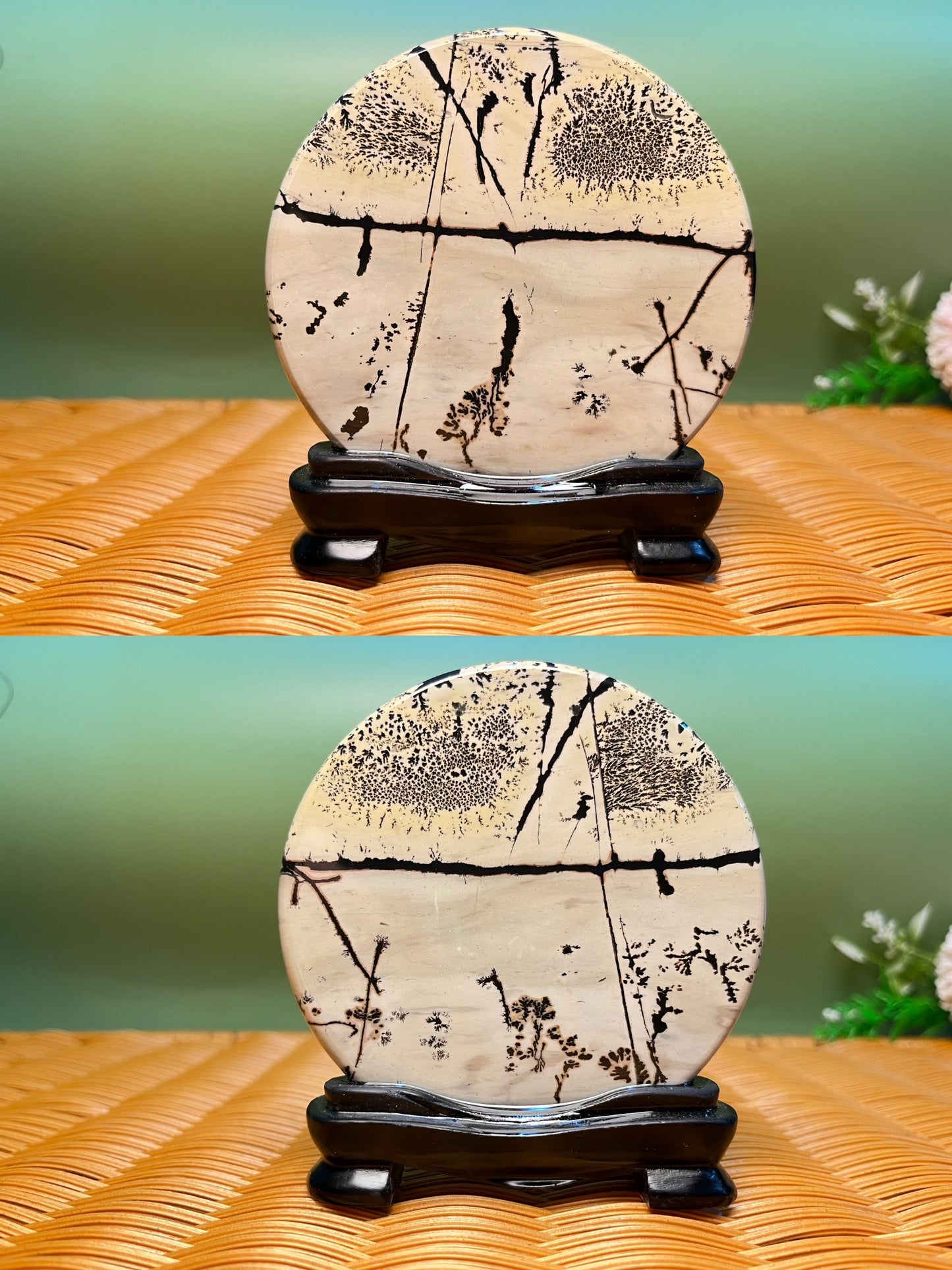 B1018 Picture jasper round slab 9CM on holder