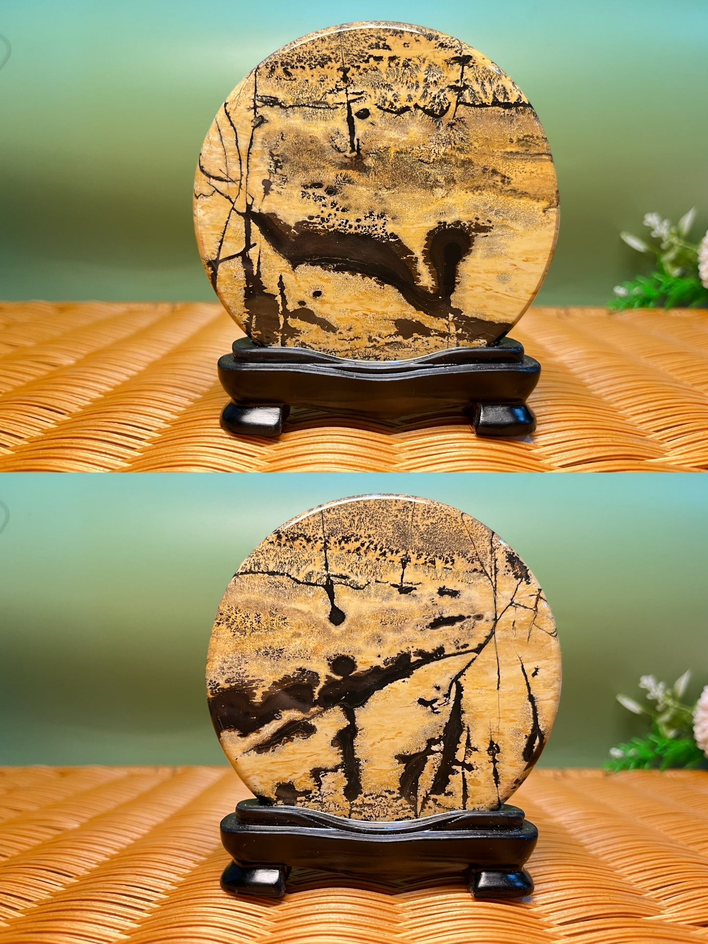 B1019 Picture jasper round slab 9CM on holder