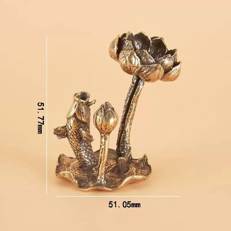 Brass koi fish and lotus incense holder / burner