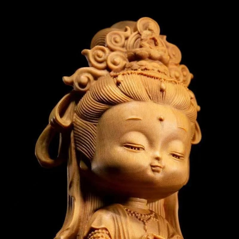 Height: 10CM Arborvitae wood cute guanyin