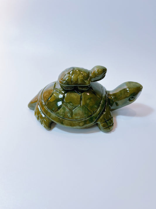 Green Jade Mother and Son Turtle