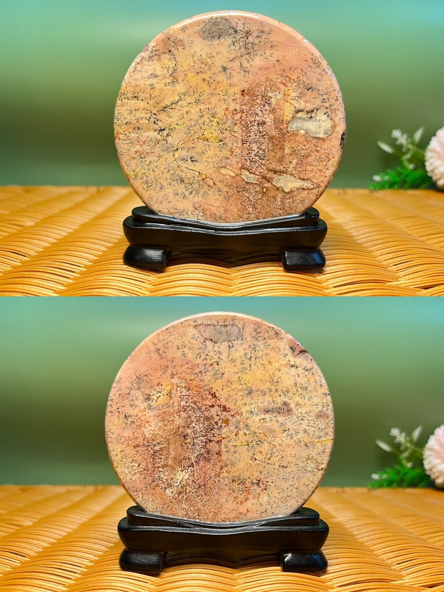 B1028 Picture jasper round slab 9CM on holder