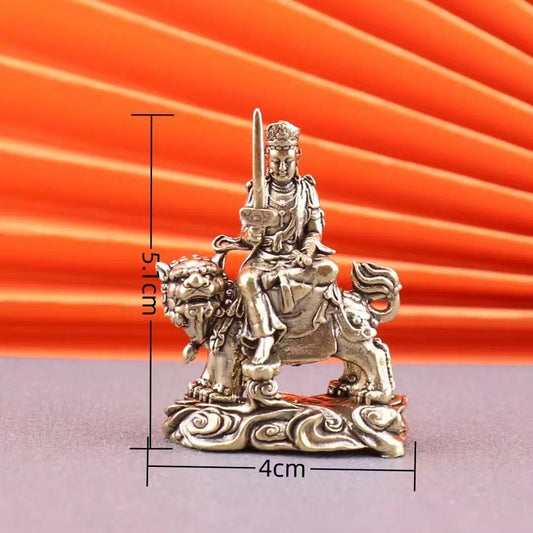 Brass wenshu Buddha sitting on qilin
