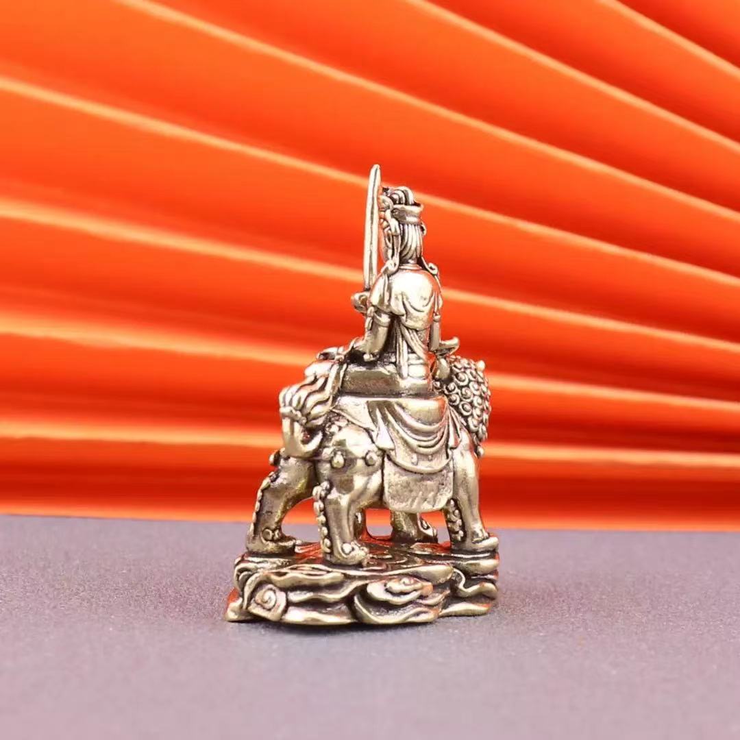 Brass wenshu Buddha sitting on qilin