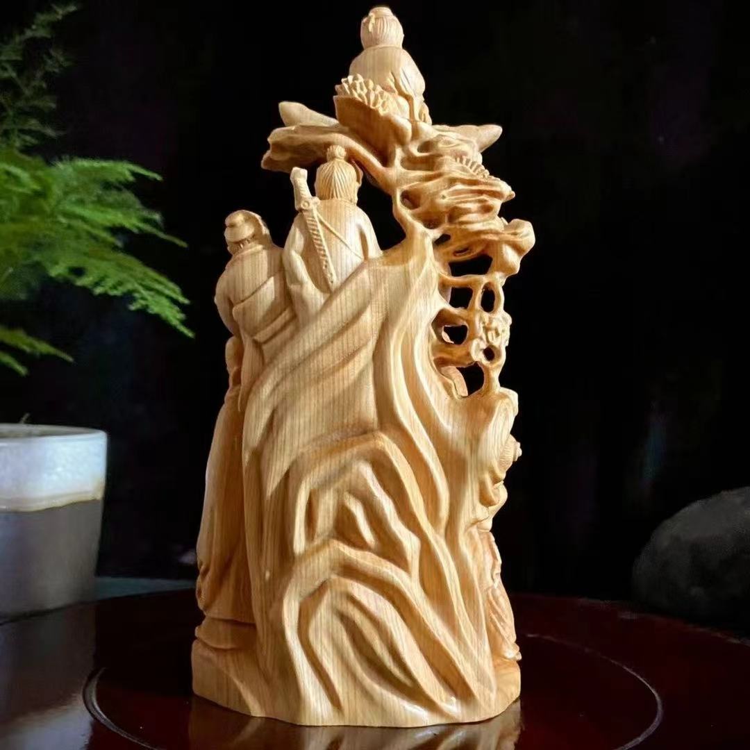 Arborvitae Wood Carving of "The Eight Immortals Crossing the Sea". Height: 16cm