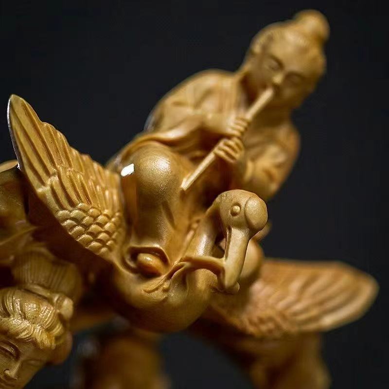 Arborvitae Wood Carving of "The Eight Immortals Crossing the Sea". Height: 16cm