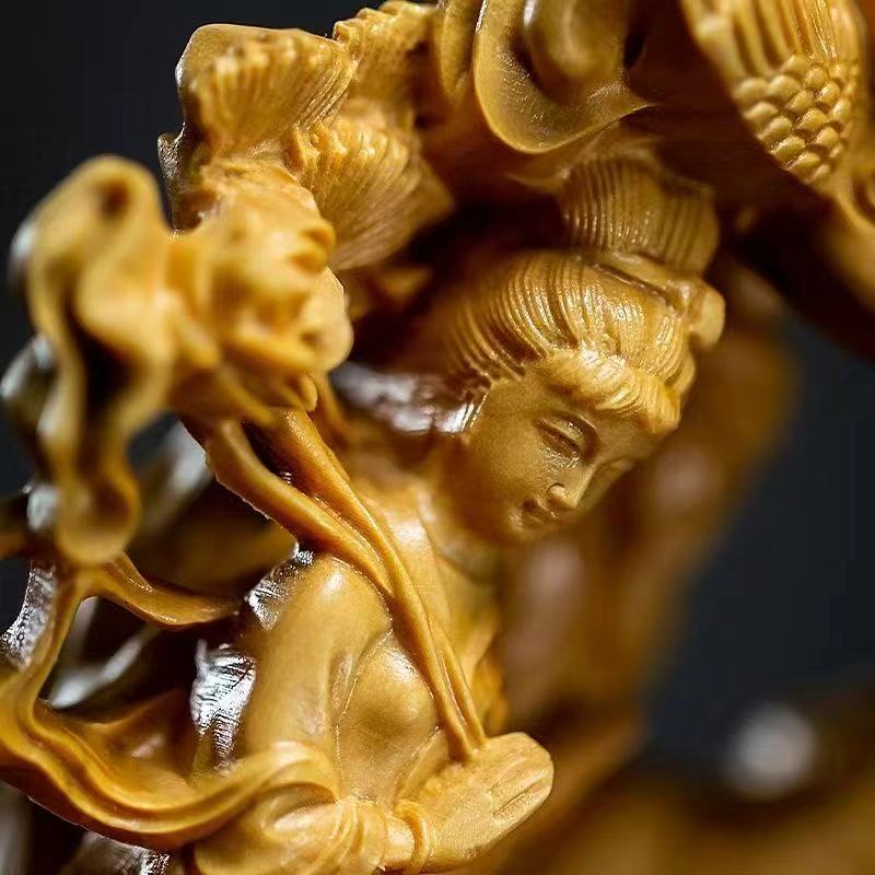 Arborvitae Wood Carving of "The Eight Immortals Crossing the Sea". Height: 16cm