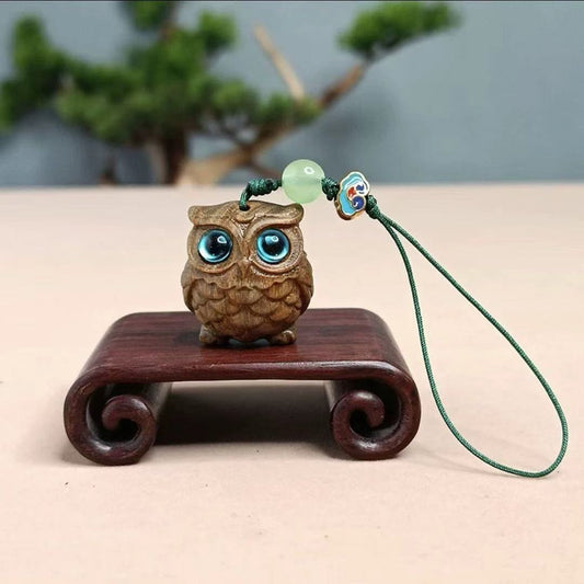 3CM sandal wood cute owl keychain