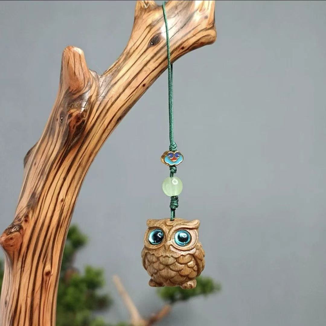 3CM sandal wood cute owl keychain