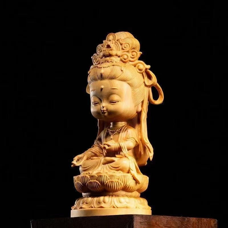 Height: 10CM Arborvitae wood cute guanyin